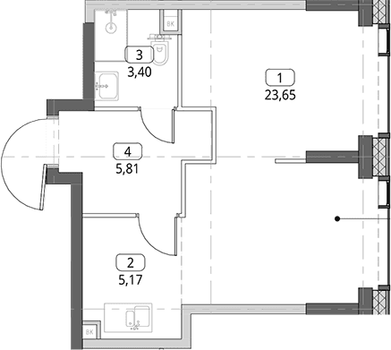 Планировка: Студия 38 м² в ЖК «СИТИДЗЕН»