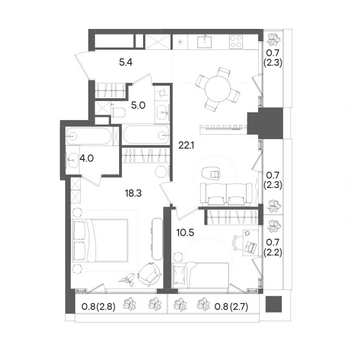Планировка: Евротрёшка 65,3 м² в ЖК «СТОУН Грэйн»