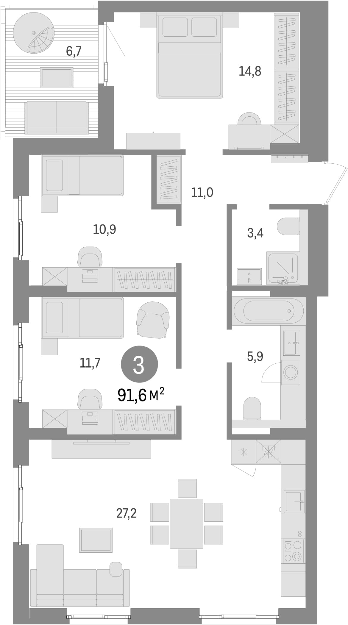 Планировка: Квартира евро-4 84,9 м² в ЖК «Брусника в Новоселье»