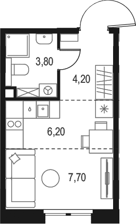 Планировка: Студия 21,9 м² в ЖК «Левел Мечникова»