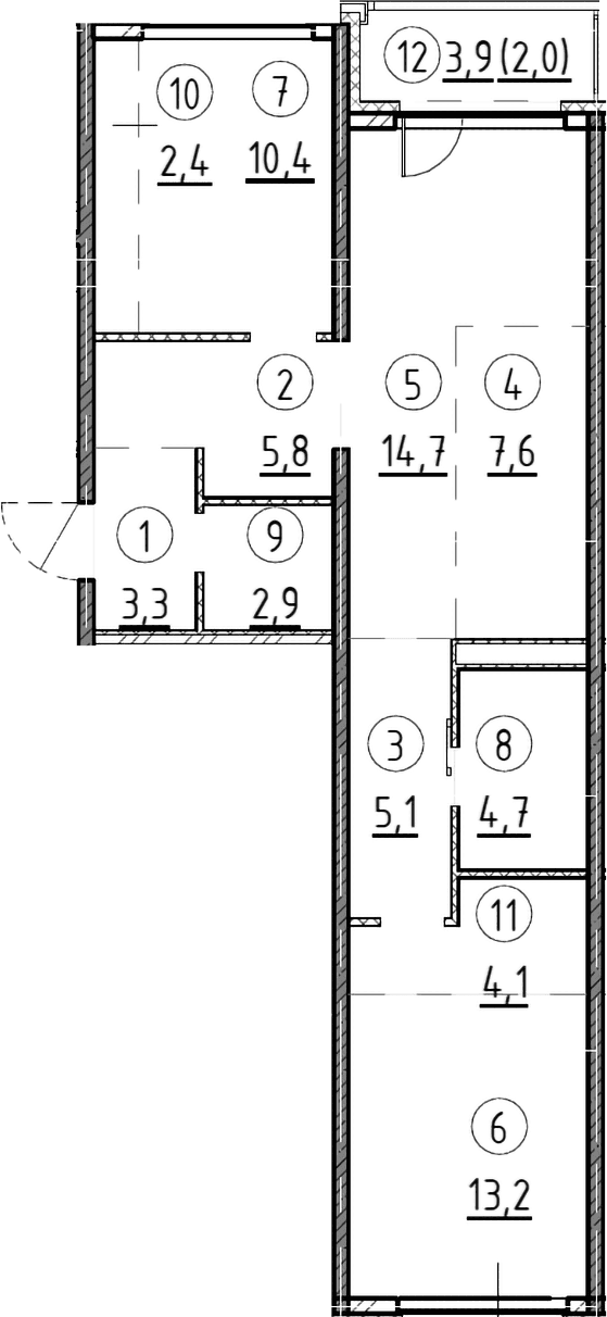 Планировка: 2-комнатная квартира 76,1 м² в ЖК «Дом А»