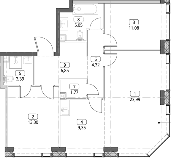 Планировка: Евротрёшка 79,1 м² в ЖК «СИТИДЗЕН»