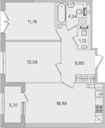 Планировка: Евротрёшка 58,7 м² в ЖК «Дубровский»