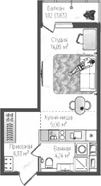 Планировка: Студия 29,2 м² в ЖК «Рига Хиллс»
