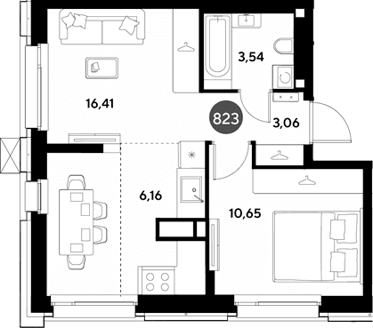 Планировка: 2-комнатная квартира 39,8 м² в ЖК «ЭВО»