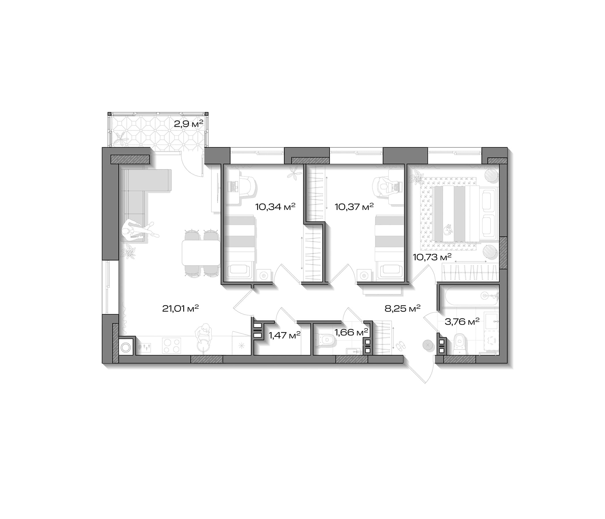 3-комнатная квартира