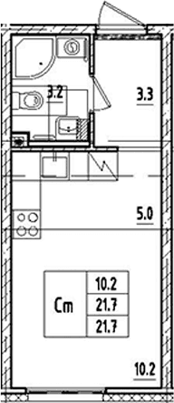 Планировка: Студия 21,7 м² в ЖК «Октябрьская набережная»
