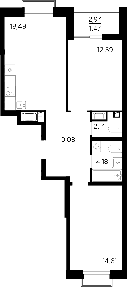 Планировка: Евротрёшка 61,1 м² в ЖК «Респект»