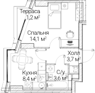 Планировка: 1-комнатная квартира 28,2 м² в ЖК «СЕЗАР БУДУЩЕЕ»