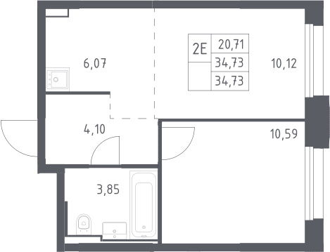 Планировка: Евродвушка 34,7 м² в ЖК «Квартал Строгино»
