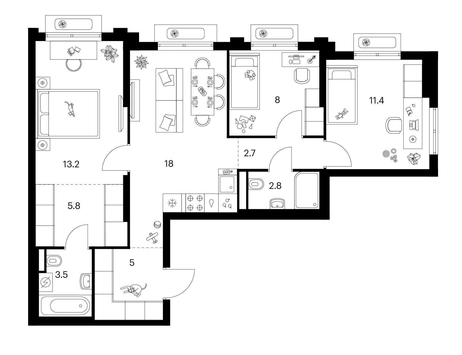 Планировка: 3-комнатная квартира 70,4 м² в ЖК «Ярославский»