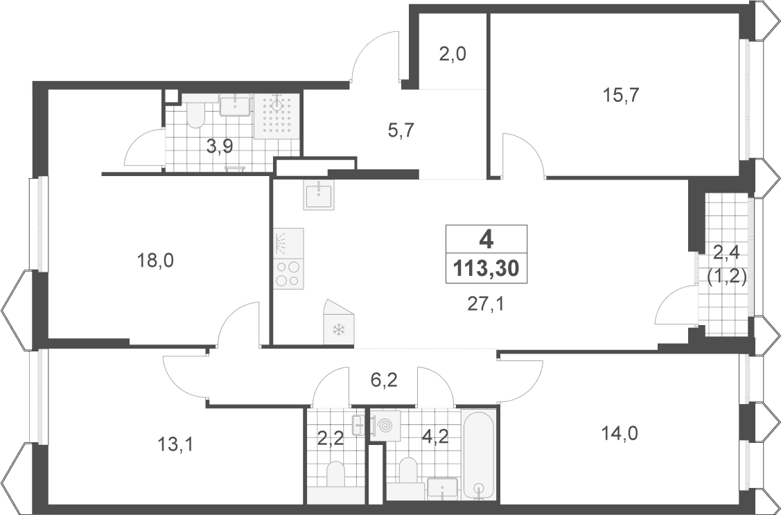 Планировка: Квартира евро-5 112,1 м² в ЖК «Деснаречье»