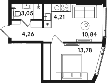 Планировка: Евродвушка 36,1 м² в ЖК «СОЛОС»