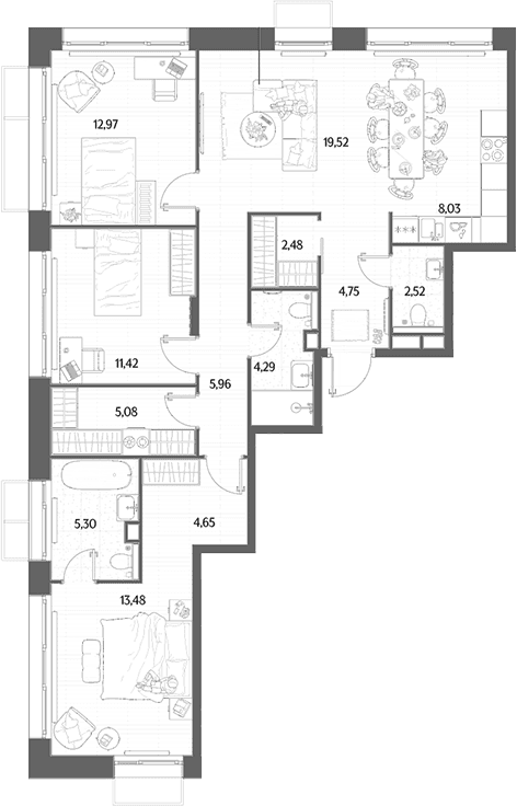 Планировка: Квартира евро-4 100,5 м² в ЖК «МЫС»