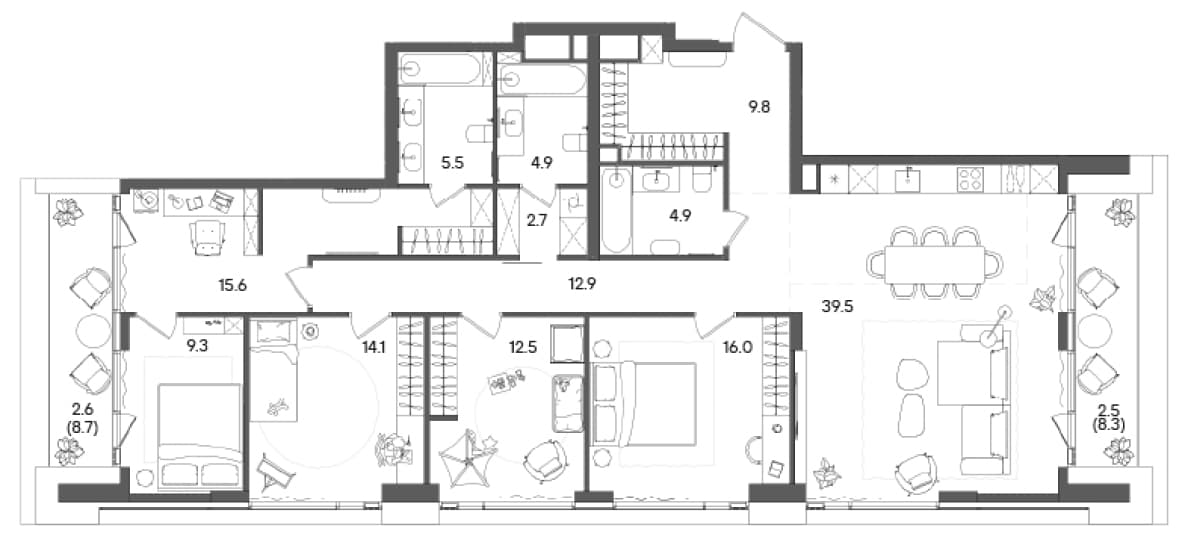 Планировка: Квартира евро-5 147,9 м² в ЖК «СТОУН Грэйн»
