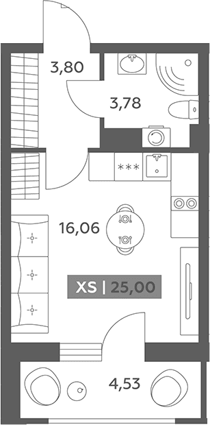 Планировка: Студия 23,6 м² в ЖК «Аквилон РекаПарк»