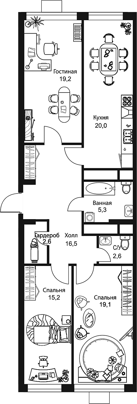 3-комнатная квартира