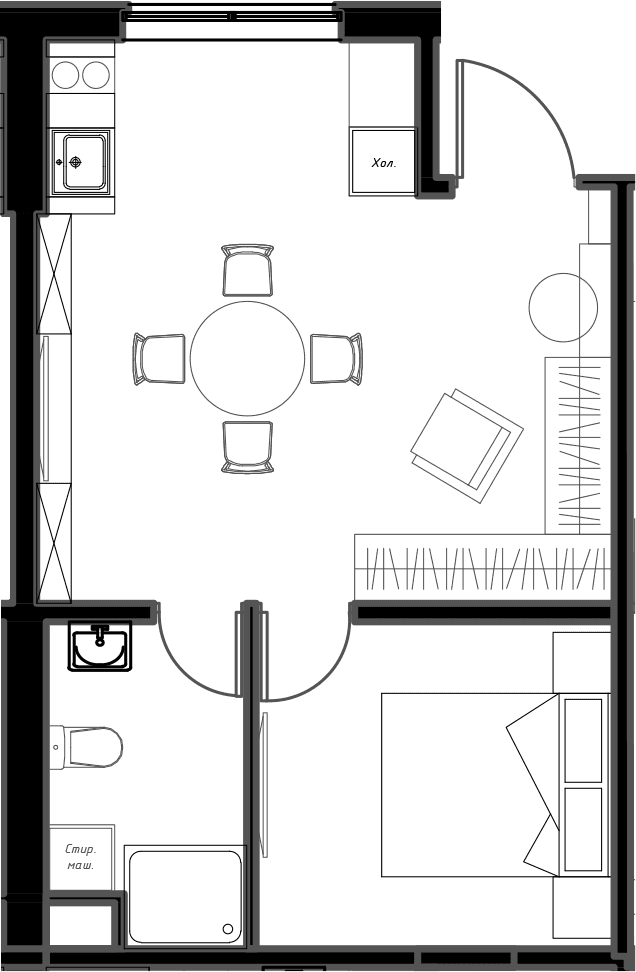 Планировка: Квартира 35,8 м² в ЖК «Мариоки»
