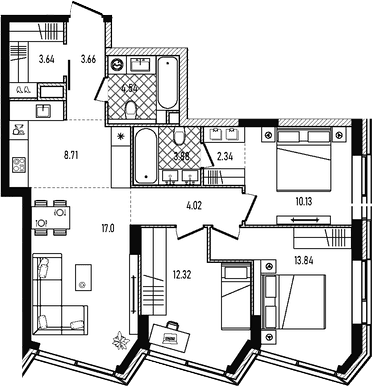 Планировка: Квартира евро-4 84,1 м² в ЖК «Репаблик»
