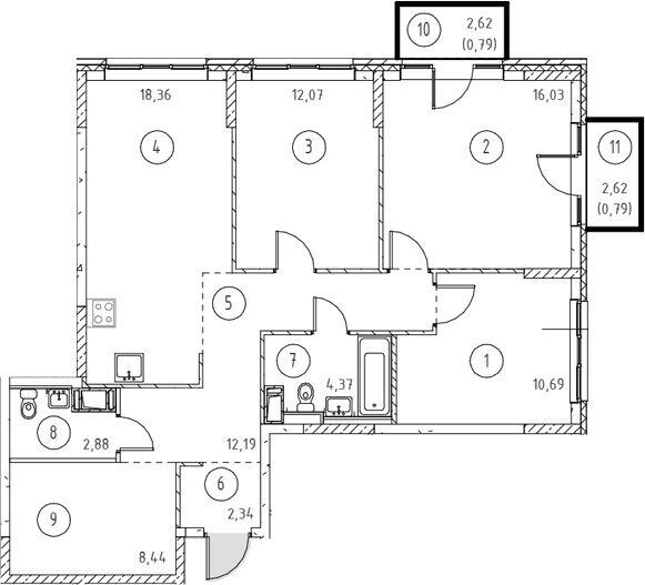 Планировка: Квартира евро-4 87,4 м² в ЖК «Новое Колпино»