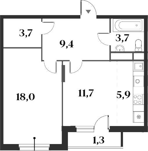Планировка: Евродвушка 52,4 м² в ЖК «Миниполис 8 Кленов»