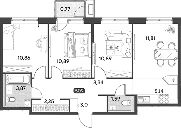 Планировка: Квартира евро-4 67,8 м² в ЖК «Космопарк»