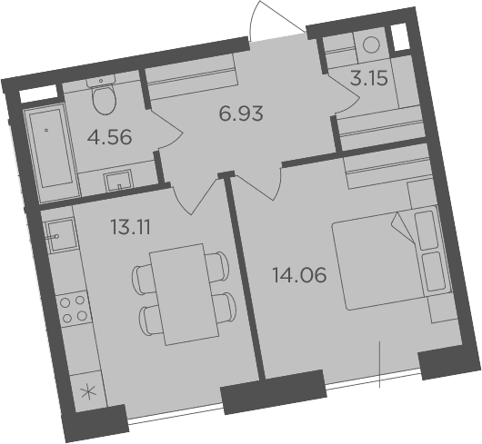 Планировка: 1-комнатная квартира 41,8 м² в ЖК «FORIVER»