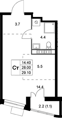 Планировка: Студия 23,6 м² в ЖК «Легенда Коренево»