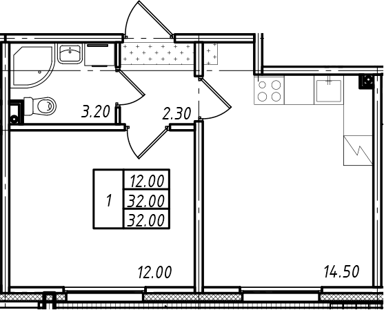 Планировка: Евродвушка 32,9 м² в ЖК «Ржевский парк»