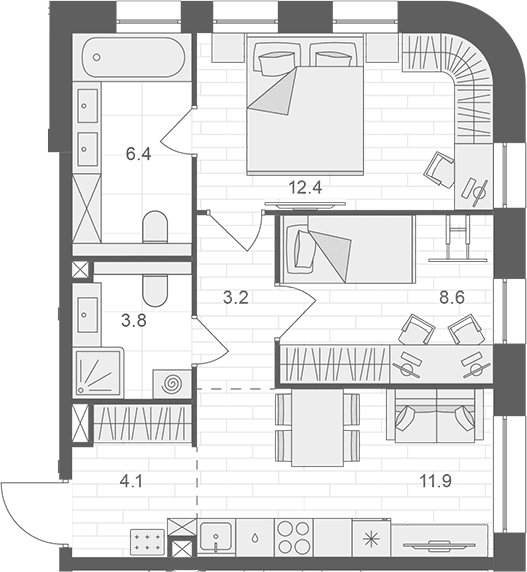 2-комнатная квартира