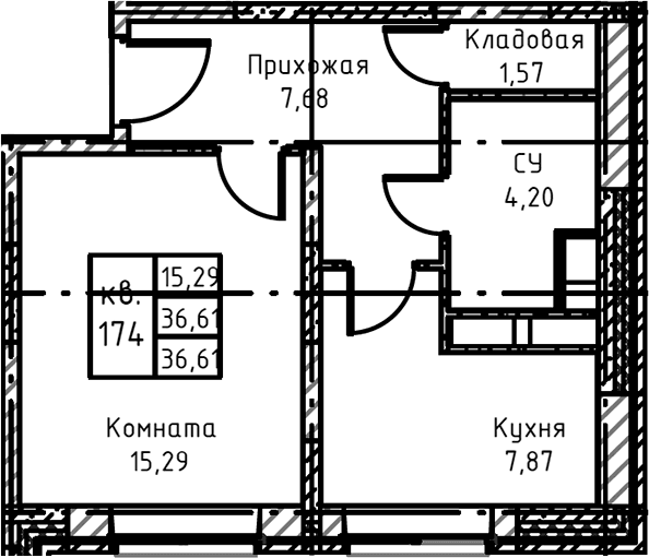 Планировка: 1-комнатная квартира 38,1 м² в ЖК «Высокий Берег»