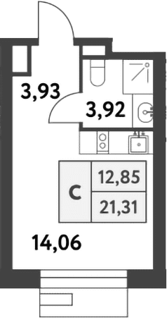 Планировка: Студия 21,3 м² в ЖК «Смарт Гарден»