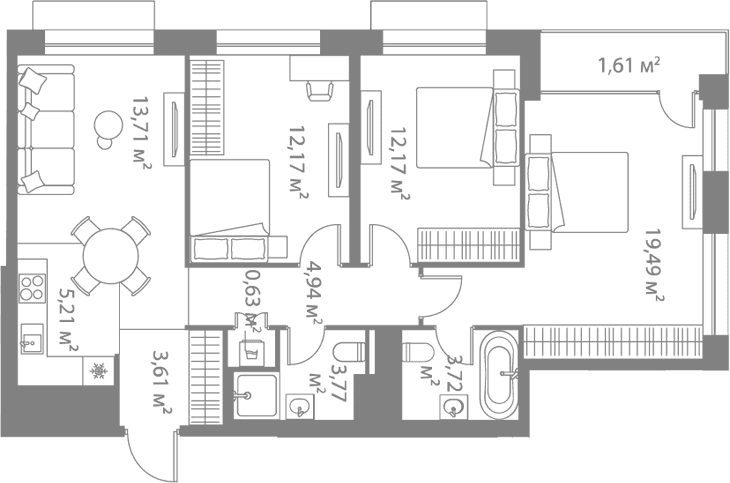 Планировка: Квартира евро-4 79,4 м² в ЖК «Лайф Варшавская»