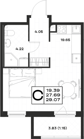 Планировка: Студия 27,9 м² в ЖК «Имена»
