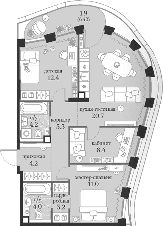 3-комнатная квартира