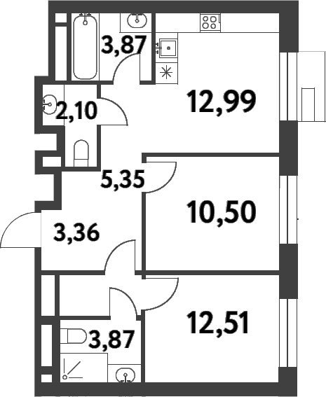 Планировка: 2-комнатная квартира 54,6 м² в ЖК «Смарт Гарден»
