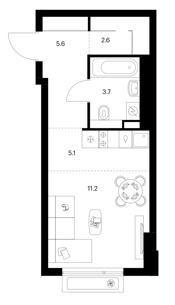 Планировка: Студия 28,2 м² в ЖК «Белая Дача парк»