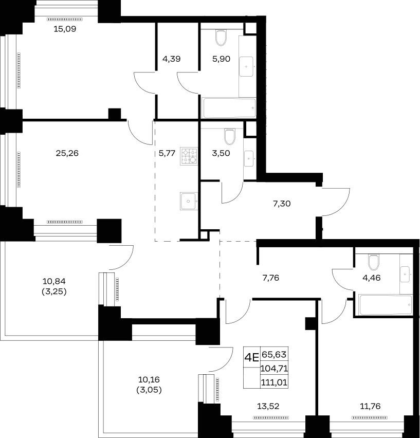 Планировка: Квартира евро-4 104,7 м² в ЖК «НОВА»