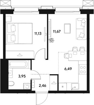 Планировка: Евродвушка 35,7 м² в ЖК «ЭВО»