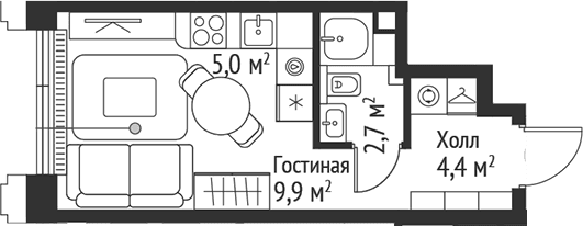Планировка: Студия 22 м² в ЖК «СЕТ»