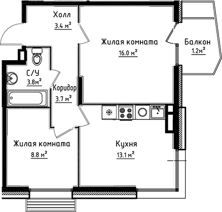 2-комнатная квартира