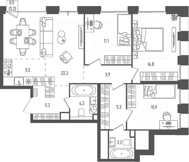 Планировка: Квартира евро-4 85,9 м² в ЖК «Пейв»