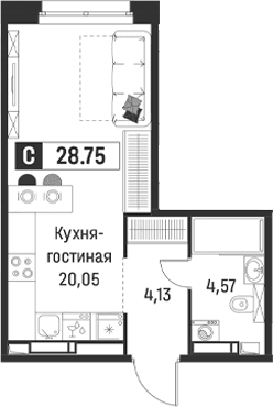 Планировка: Студия 28,8 м² в ЖК «Символист»