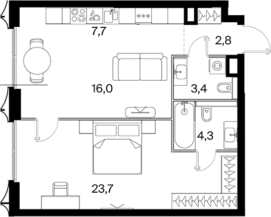 Планировка: Евродвушка 57,9 м² в ЖК «26 ПАРКВЬЮ»