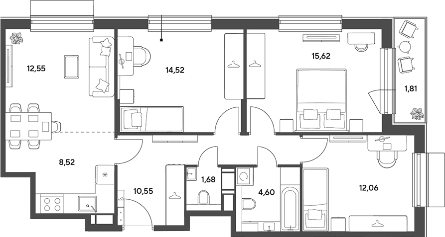 Планировка: Квартира евро-4 80,1 м² в ЖК «Публицист»