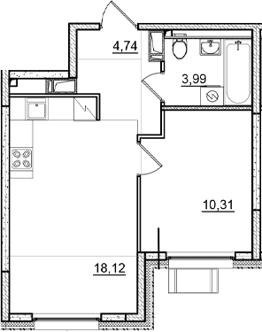 Планировка: Евродвушка 37,2 м² в ЖК «Догма Юкки 2»