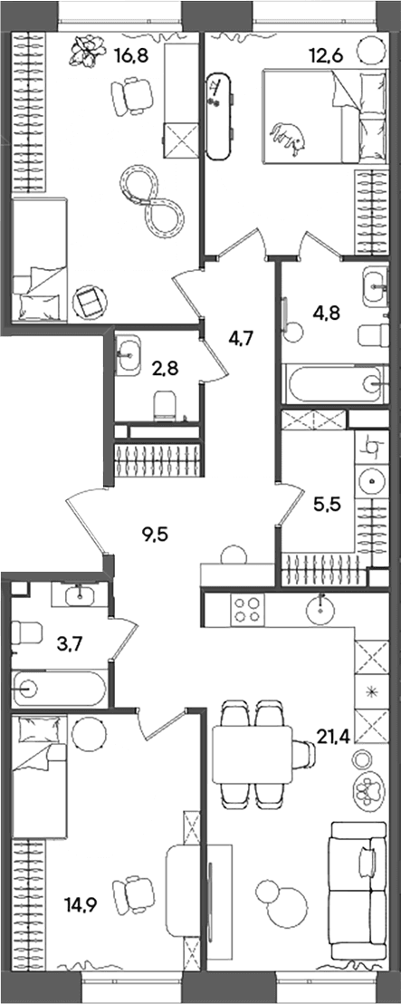 3-комнатная квартира
