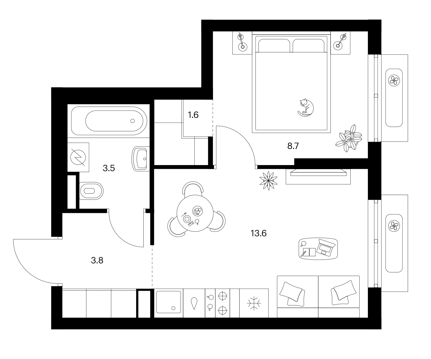Планировка: 1-комнатная квартира 31,2 м² в ЖК «Ярославский»
