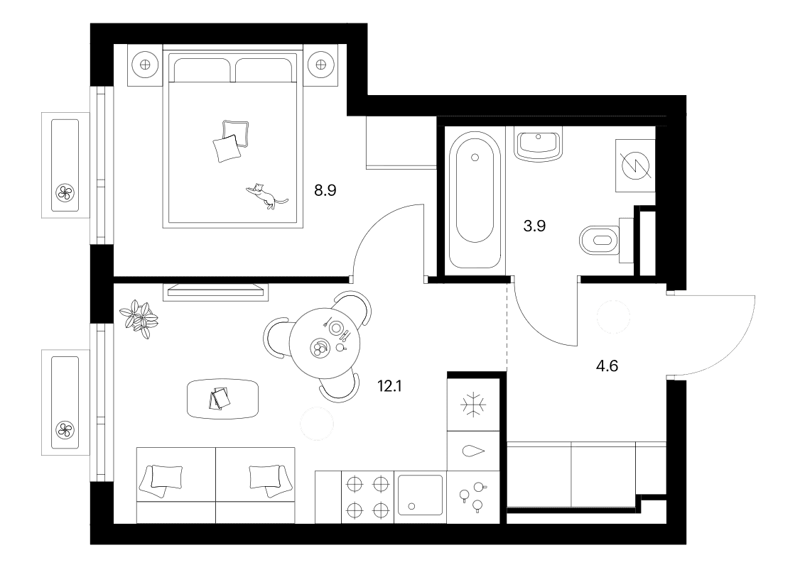 Планировка: 1-комнатная квартира 29,5 м² в ЖК «Белая Дача парк»