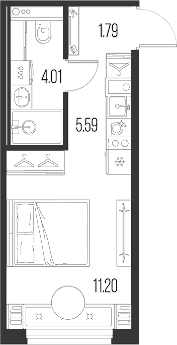 Планировка: Студия 22,6 м² в ЖК «Новая земля»